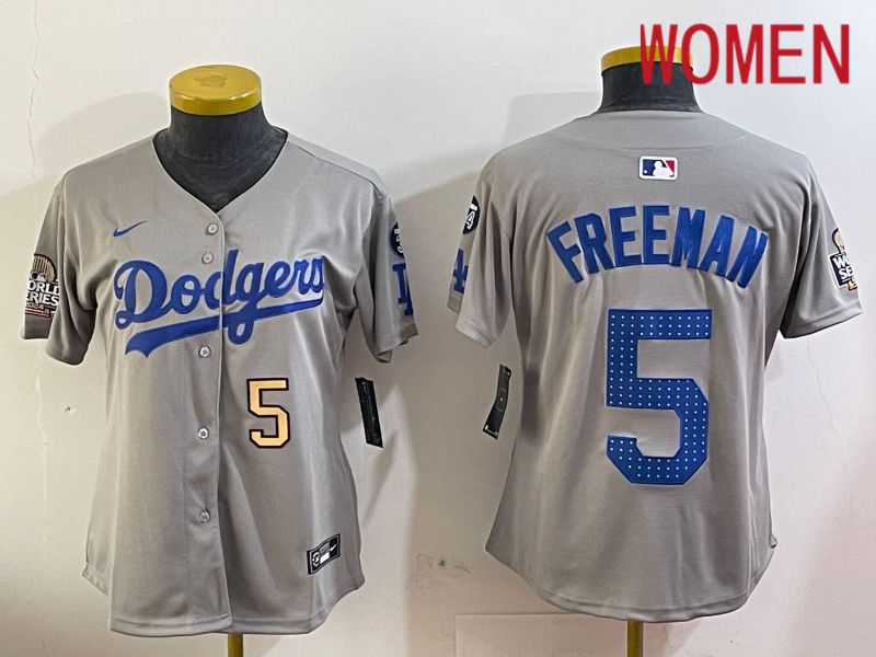 Women Los Angeles Dodgers 5 Freeman Grey Game 2024 Nike MLB Jersey style 12051
